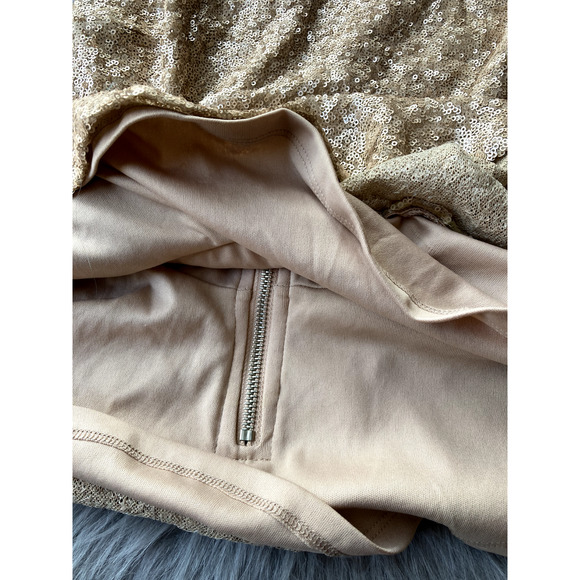 Forever 21 Blouse Sz M Nude Metallic Sequin Top Party Peplum Glitter Glam Cutout - Picture 7 of 10